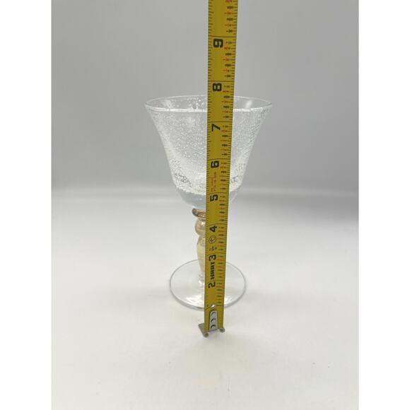 Pottery Barn PBY6 Water Goblet Amber Stem Bubble Glass Seeded 7.25” - Picture 5 of 5